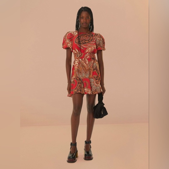 Farm Rio Leopard Paisley Burgundy Mini Dress - Picture 2 of 9